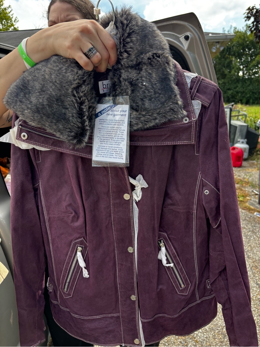 Women’s leather removable Faux-Fur Collar Purple Jacket Vintage